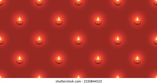 Happy Diwali - Rows of Burning Dark Red Candles Pattern for Deepawali Indian Spiritual, Cultural Holidays - Vector Design, Background Illustration 