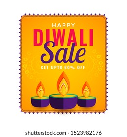 happy diwali sale background with three diya