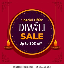 Happy Diwali Sale banner graphic design. Vector Illustration. Special Offer. 30% off. 30% discount.