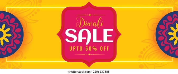 happy diwali sale banner with offer details in yellow background 
