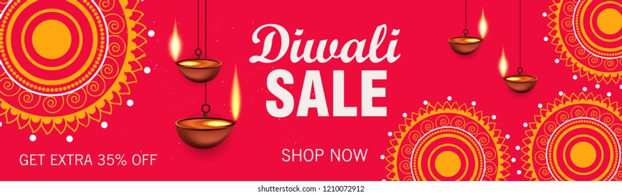 Happy Diwali Sale Banner, Vector Illustration.