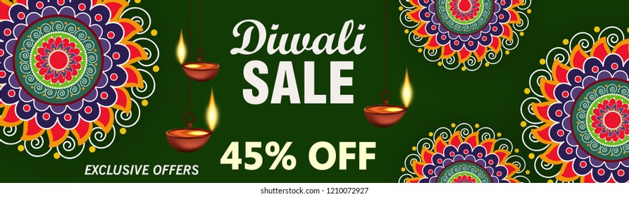 Happy Diwali Sale Banner, Vector Illustration.