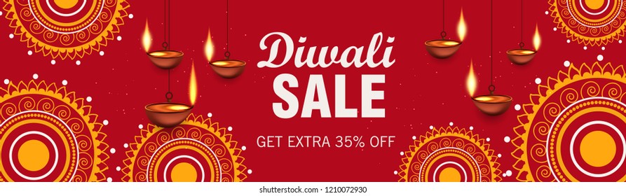 Happy Diwali Sale Banner, Vector Illustration.