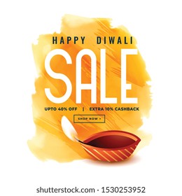 happy diwali sale banner in watercolor style