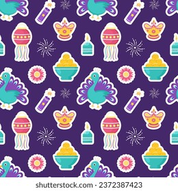 Happy Diwali Seamless Pattern Illustration Design with Light Festival of India Ornament in Cartoon Hand Drawn Template