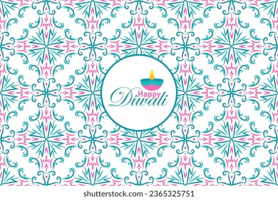 Happy Diwali seamless pattern. Indian festival of lights. Vector abstract vintage illustration for the holiday, lights and other objects for background or poster.