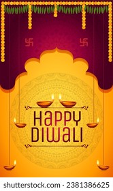 Happy Diwali, Shubh Deepavali, Diwali greetings, Hindu religion festival, Indian festival, celebration, lamps, mango leaf, garland, marigold flower