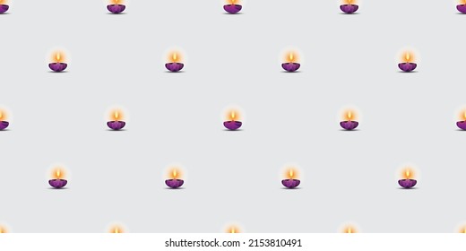 Happy Diwali - Small Burning Purple Candles Pattern for Deepawali Indian Spiritual, Cultural Holidays - Vector Design, Wide Scale Background, Illustration Template