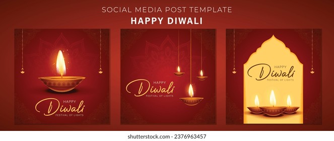 Happy Diwali Social Media Post Template. Diwali Festival Of Lights Banner with Diya Vector Illustration.