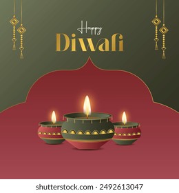 Happy Diwali Social Media Post Template. Deepawali Indian Festival of Lights Banner Design Vector