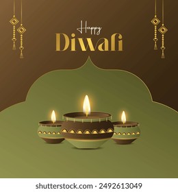 Happy Diwali Social Media Post Template. Deepawali Indian Festival of Lights Banner Design Vector