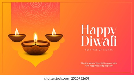 Feliz Plantilla del Diwali Social Media Post. Feliz celebración de Diwali de fondo. Anuncio del Festival de las Luces de Diwali con la Ilustración vectorial Diya.
