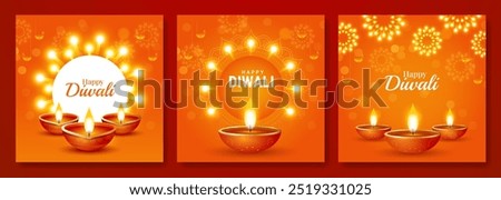 Happy Diwali social media post templates set. Diwali greeting card set vector illustration, banner, poster, flyer, background