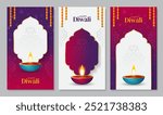 Happy Diwali social media story temlpate set. Diwali festival poster, stories, banner and flyer vector illustration