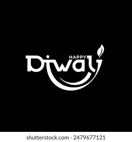 Happy Diwali text design. Abstract vector illustration. Happy Diwali. Handwritten brush black text, gold pinstripe. Beautiful lettering invitation, greeting, prints, posters. Typographic inscription.
