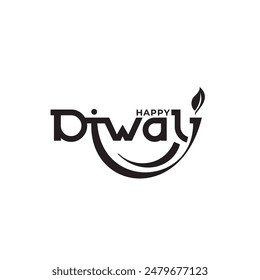 Happy Diwali text design. Abstract vector illustration. Happy Diwali. Handwritten brush black text, gold pinstripe. Beautiful lettering invitation, greeting, prints, posters. Typographic inscription.
