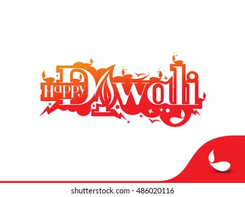 Happy Diwali text design. Abstract vector illustration.