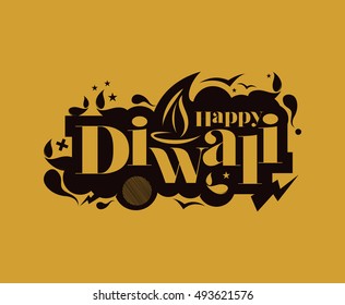 Happy Diwali Text Design Background. Abstract vector illustration.