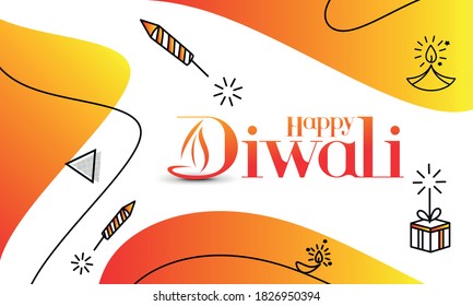 Happy Diwali text with Rocket firecrackers design. Poster Banner Vector illustration.