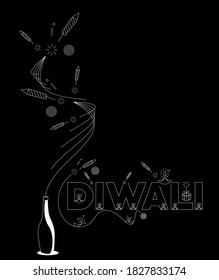 Feliz texto Diwali con diseño de petardos Rocket. Ilustración del vector de pancartas de venta.