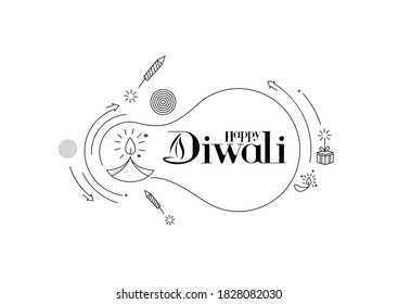 Feliz texto Diwali con diseño de petardos Rocket. Ilustración del vector de pancartas de afiches.