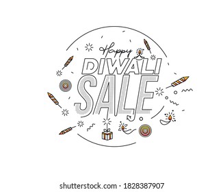 Happy Diwali text with Rocket firecrackers design. Sale Poster Banner Vector illustration.