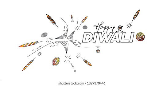 Happy Diwali text with Rocket firecrackers design. Sale Poster Banner Vector illustration.