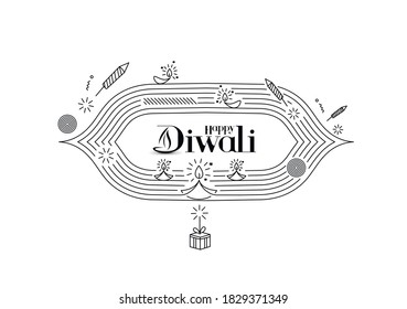 Happy Diwali text with Rocket firecrackers design. Sale Poster Banner Vector illustration.