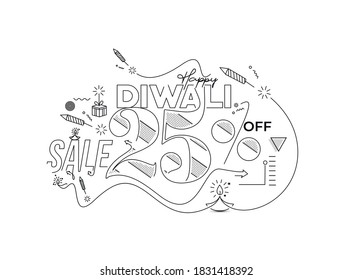 Happy Diwali text with Rocket firecrackers design. Sale Poster Banner Vector illustration.