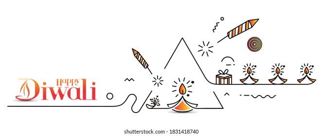 Happy Diwali text with Rocket firecrackers design. Sale Poster Banner Vector illustration.