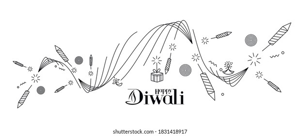 Fröhlicher Diwali-Text mit Rocket-Feuerlöscher-Design. Verkauf Poster Banner Vektorgrafik.