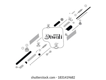 Feliz texto Diwali con diseño de petardos Rocket. Ilustración del vector de pancartas de venta.