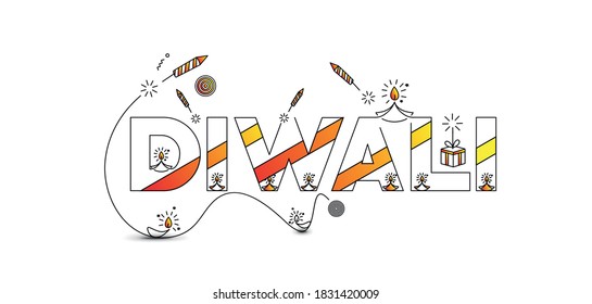 Happy Diwali text with Rocket firecrackers design. Sale Poster Banner Vector illustration.
