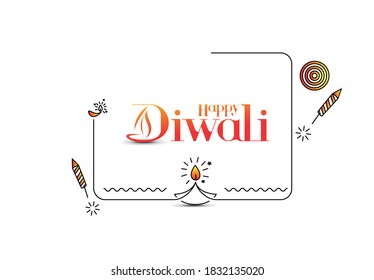 Happy Diwali text with Rocket firecrackers design. Poster Banner Vector illustration.