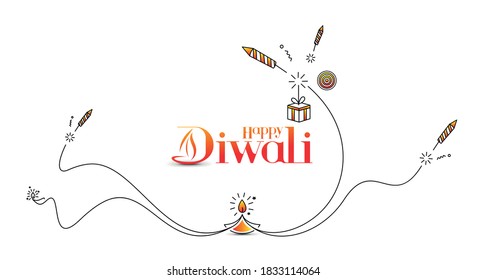 Happy Diwali text with Rocket firecrackers design. Sale Poster Banner Vector illustration.