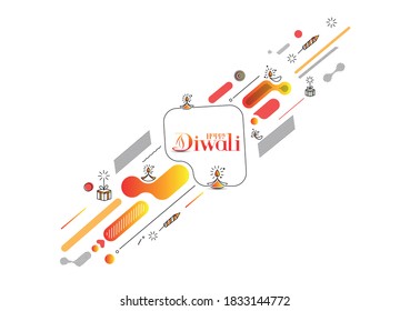 Happy Diwali text with Rocket firecrackers design. Sale Poster Banner Vector illustration.