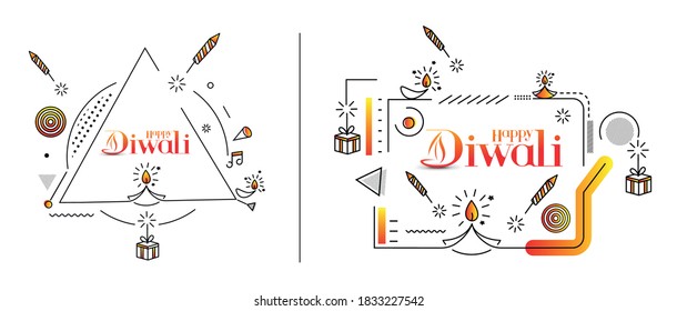 Happy Diwali text with Rocket firecrackers design. Sale Poster Banner Vector illustration.