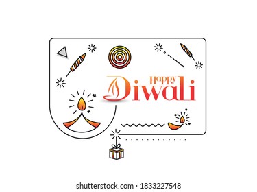 Feliz texto Diwali con diseño de petardos Rocket. Ilustración del vector de pancartas de afiches.