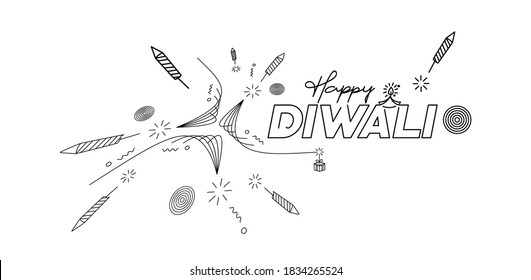 Happy Diwali text with Rocket firecrackers design. Sale Poster Banner Vector illustration.
