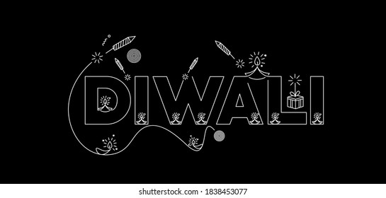 Happy Diwali text with Rocket firecrackers design. Sale Poster Banner Vector illustration.