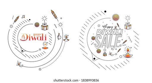 Happy Diwali text with Rocket firecrackers design. Sale Poster Banner Vector illustration.