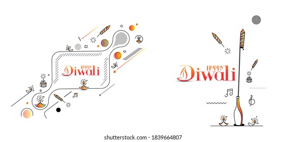 Fröhlicher Diwali-Text mit Rocket-Feuerlöscher-Design. Verkauf Poster Banner Vektorgrafik.