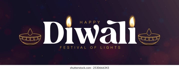 Tipografía feliz del texto de Diwali con la luz de la llama de la vela y el dibujo del contorno de Mitti ka Diya, lámpara de la arcilla, linterna aislada en el fondo colorido de la iluminación. Diwali Festival Tarjeta de felicitación Anuncio Plantilla