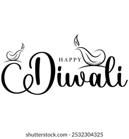 Vector de texto feliz Diwali, diseño de texto feliz Diwali, diseño de fuente cursiva feliz Diwali, Vector del festival Diwali, diseño Deepavali