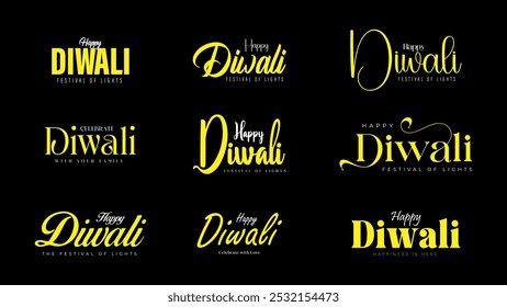 Happy Diwali Text for diwali wish. Diwali Greetings Text with black background.