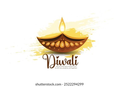 Feliz Diwali com este elegante cartão com uma lâmpada de óleo tradicional e design festivo. Perfeito para espalhar alegria e prosperidade durante o festival de luzes.