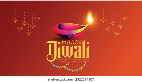 Feliz Diwali com este elegante cartão com uma lâmpada de óleo tradicional e design festivo. Perfeito para espalhar alegria e prosperidade durante o festival de luzes.