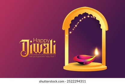 Happy Diwali with this elegant greeting card featuring a traditional oil lamp and festive design. Perfect for spreading joy and prosperity during the festival of lights.