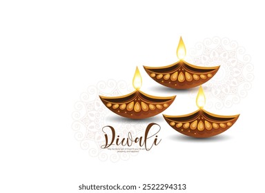 Feliz Diwali com este elegante cartão com uma lâmpada de óleo tradicional e design festivo. Perfeito para espalhar alegria e prosperidade durante o festival de luzes.