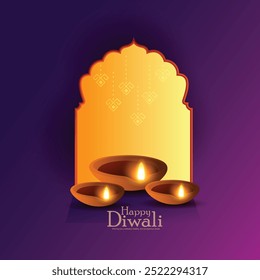 Feliz Diwali com este elegante cartão com uma lâmpada de óleo tradicional e design festivo. Perfeito para espalhar alegria e prosperidade durante o festival de luzes.